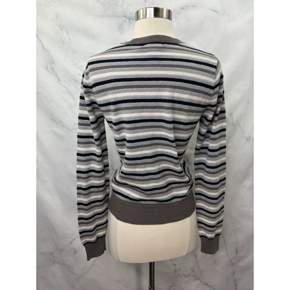 Calvin Klein Wool Knit Sweater Striped Y2K gal stretch Long sleeve Size M Retro - Picture 10 of 13